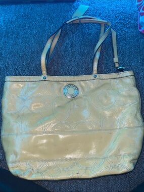 Coach Glossy Pale Yellow Patent Leather Tote